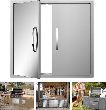 Outdoor Kitchen Doors 26W x 24H Inch, Double BBQ Access Doors 304 Stainless Steel for Outdoor Kitchen Cabinet Grill Station or BBQ Island