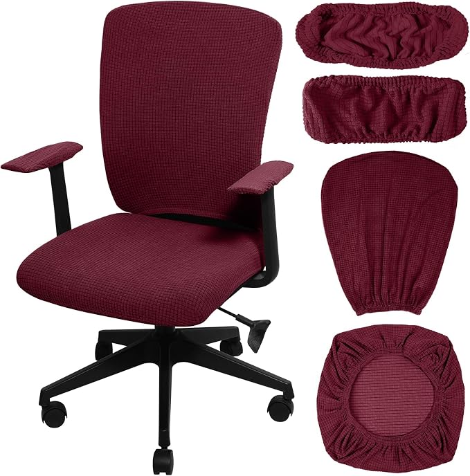 Tallew 4 Pcs Office Chair Covers Stretchable Armrest Seat,XL,Burgundy | Universal Fit Office Desk Chairs, Protective Seat Backrest Slipcovers, Stretchable Prevent Wear, Easy Install for Rotating