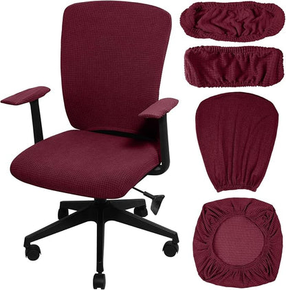 Tallew 4 Pcs Office Chair Covers Stretchable Armrest Seat,XL,Burgundy | Universal Fit Office Desk Chairs, Protective Seat Backrest Slipcovers, Stretchable Prevent Wear, Easy Install for Rotating