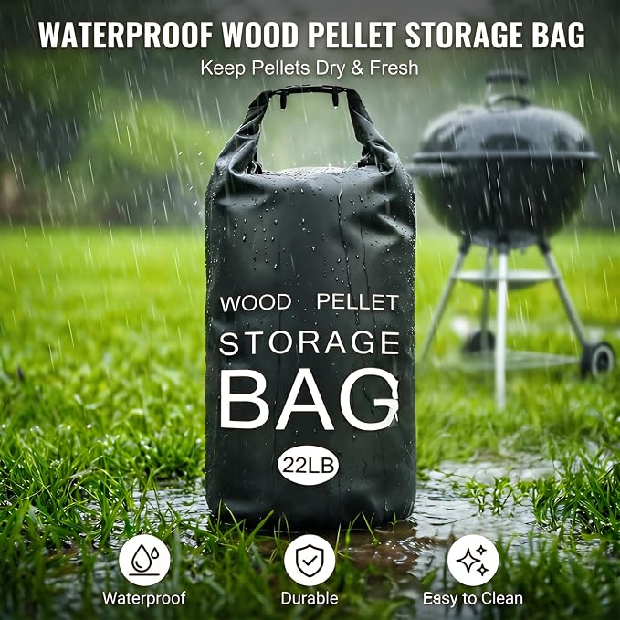 2 Pack 22LB Waterproof Wood Pellet Storage Bags with Handles | Smoker Pellet Storage Bin Bag, Wood Pellet Container for Smoker, BBQ Grill, Pizza Oven, Charcoal, Wood Chips & Heating Fuel