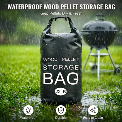 2 Pack 22LB Waterproof Wood Pellet Storage Bags with Handles | Smoker Pellet Storage Bin Bag, Wood Pellet Container for Smoker, BBQ Grill, Pizza Oven, Charcoal, Wood Chips & Heating Fuel