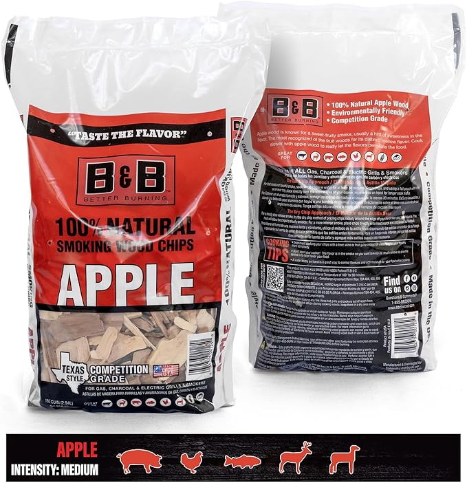 All-Natural Apple Wood Chips for Smoker, 180 Cu. in - Smoker Wood Chips for Grilling, BBQ & Camping - Compatible with Gas, Charcoal, Electric Grills (2 Pack) - Made in USA