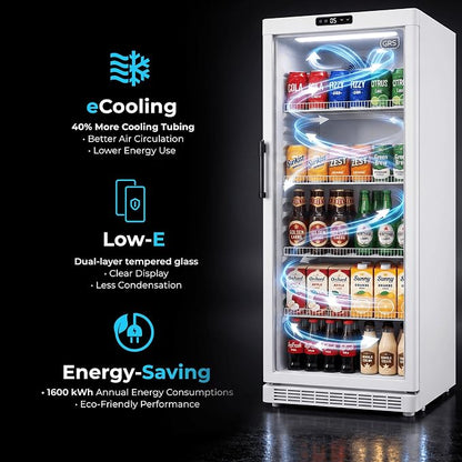 GRS Commercial Display Refrigerator, Glass Door Lock, Silver, 7.1 Cu. Ft