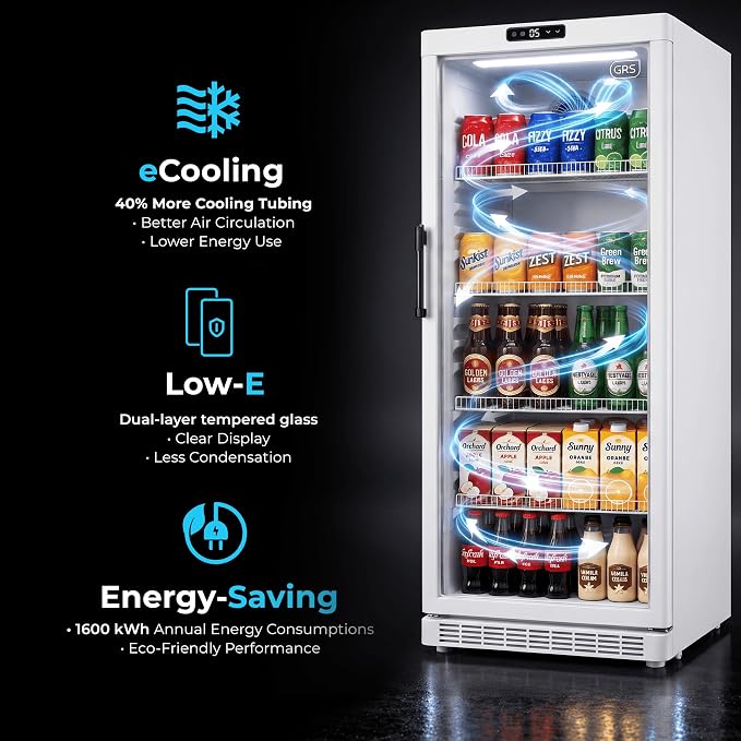 GRS Commercial Display Refrigerator, Glass Door Lock, Silver, 6.0 Cu. Ft