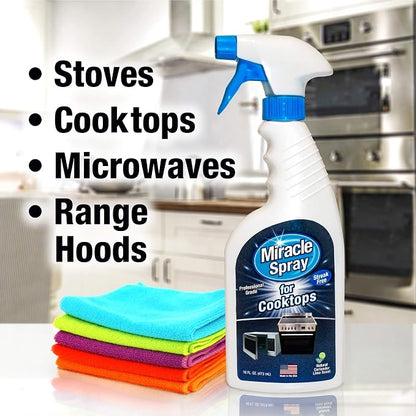 MiracleSpray for Microwave and Cooktop, Easily Removes Food and Grime Buildup, Safe and Convenient Stove Top Cleaner, Great for Home and Kitchen Use - 16 Fl Oz (Pack of 2)