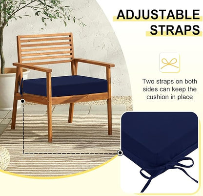 downluxe Outdoor Chair Cushions Set of 2 for Patio Furniture, Water-Resistant Square Corner Patio Chair Cushions with Ties, High Density Foam Outdoor Seat Cushion, 18.5" X 16" X 3", Navy