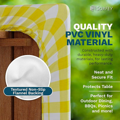 Picnic Table Cover with Bench Covers -Fitted with Elastic, Vinyl with Flannel Back, Fits for Table 30"x 96" Rectangle,Water Proof, Solid RED Design