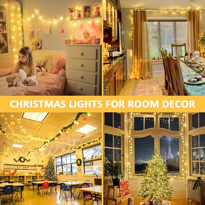 JMEXSUSS 400 LED Christmas Lights Outdoor, Classroom Lights Plug in | 132 ft Warm White String Lights with Remote, 8 Modes Christmas Tree Lights for Bedroom Outside Patio Party Xmas Holiday Decor