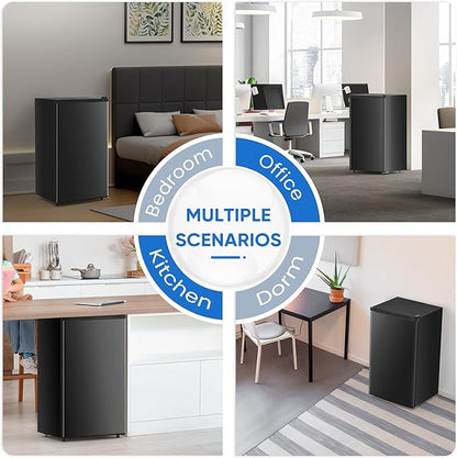 NEWBULIG Mini Fridge with Freezer 3.2 Cu.Ft Small Refrigerator for Office, Dorm, Small Fridge with Adjustable Thermostat, Energy Saving, Singel Door, Black