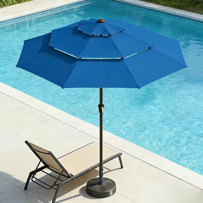 10ft 3 Tier Patio Umbrella, Outdoor Market Table Umbrella with UPF 50+ Vented Canopy, 8 Sturdy Ribs, Easy Push Button Tilt and Crank, Windproof for Deck, Pool, Backyard and Garden