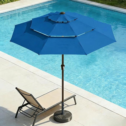 10ft 3 Tier Patio Umbrella, Outdoor Market Table Umbrella with UPF 50+ Vented Canopy, 8 Sturdy Ribs, Easy Push Button Tilt and Crank, Windproof for Deck, Pool, Backyard and Garden