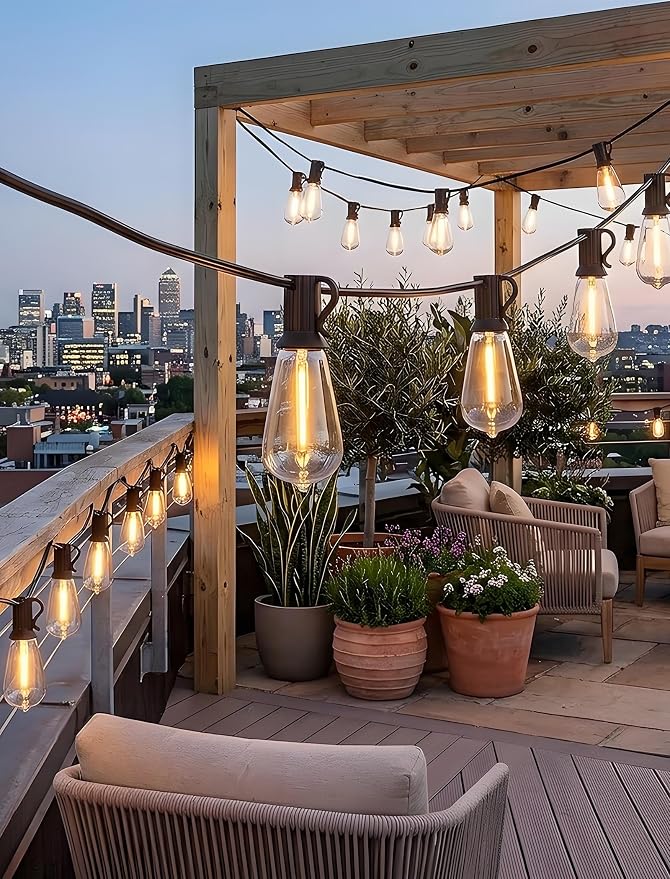 20FT ST40 LED Outdoor String Lights with 22 Shatterproof Vintage Edison Bulbs, Patio String Lights Waterproof for Backyard Porch Garden Balcony Party Bistro Decorations,2700K Warm White, Black Wire