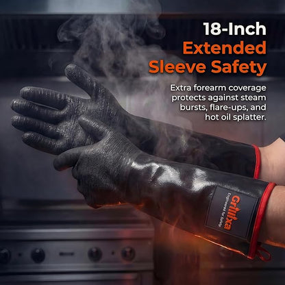 BBQ Gloves: Neoprene Heat Resistant Waterproof Grilling Gloves, 932F Temperature Protection with Cotton Lining for Smoker, Cooking, Outdoor Barbecue and More