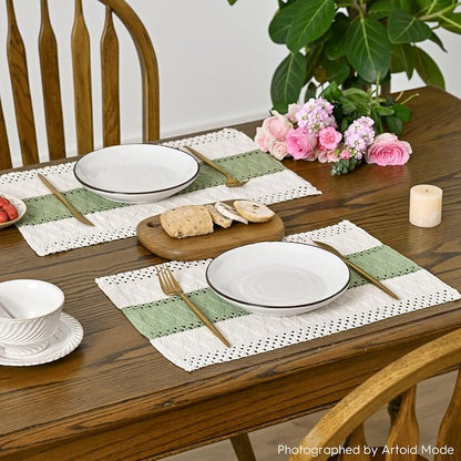 Artoid Mode Light Green Farmhouse Rustic Placemats Set of 6,12x18 Inch Seasonal Holiday Hollow Table Mats Party Kitchen Dining Decoration
