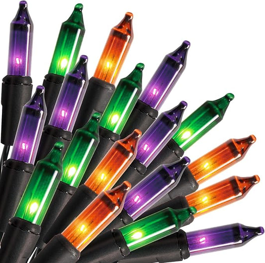 TW SHINE Purple Orange and Green Halloween Lights, 20FT 100 Count Incandescent Mini String Lights, Waterproof Halloween Decorations for Outdoor Indoor Patio Home Party Garden Yard Decor