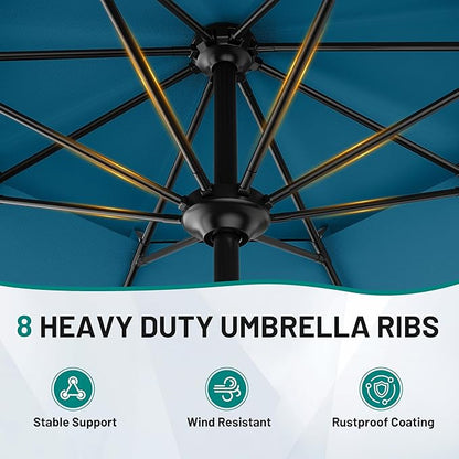 AreShark 12ft 2 Tiers Patio Umbrella - Outdoor Umbrella Waterproof UV Protection, Market Table Umbrella w/ 8 Sturdy Ribs&Crank for Pool, Porch, Garden(Lake Blue)