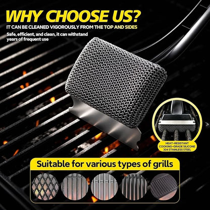 Bristle-Free Grill Brush & Scraper,Durable, Efficient and Extra Safe BBQ Cleaning Brush for Cast Iron and Stainless Steel Outdoor Grills(Fine Mesh)