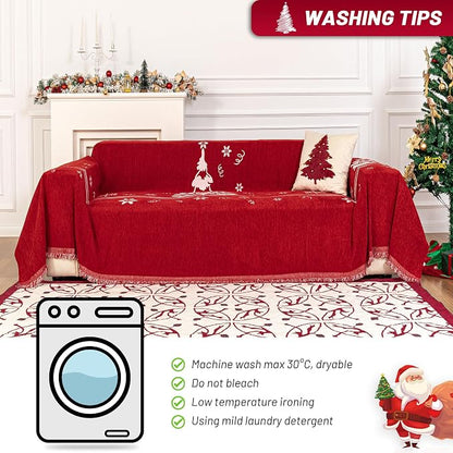 MYSKY HOME Couch Covers for Pets Thick Chenille Christmas Red Sofa Slipcover Non Slip Soft Couch Sofa Cover, Washable Furniture Protector Sofa Slipcover with Tassel for Kids, Dogs, 71"x118"