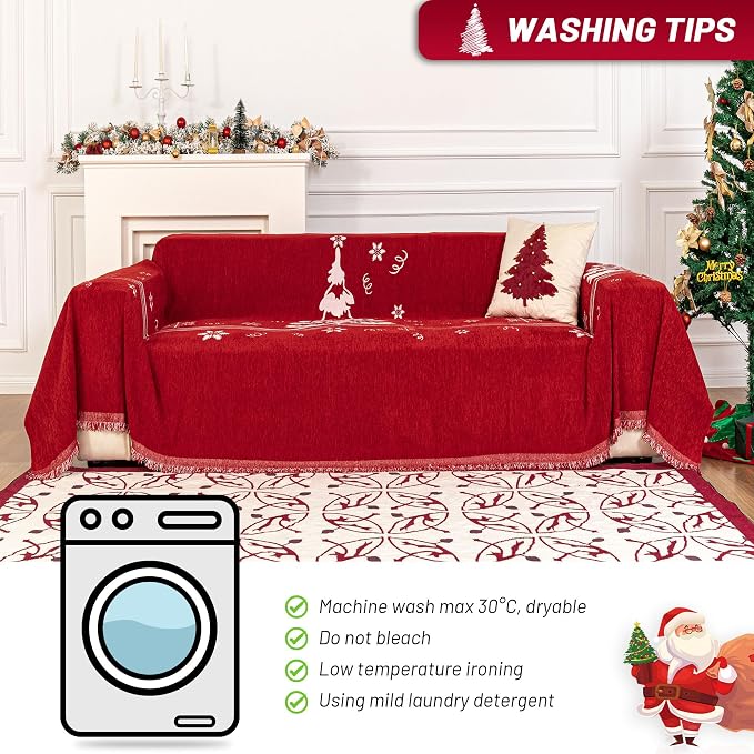 MYSKY HOME Sofa Covers for 2 Cushion Couch L Shaped Couch Cover, Washable Couch Covers with Tassels Boho Couch Cover Non Slip Super Universal Soft Sofa Slipcover for Kids, Dogs, Pets, 71"x102", Red