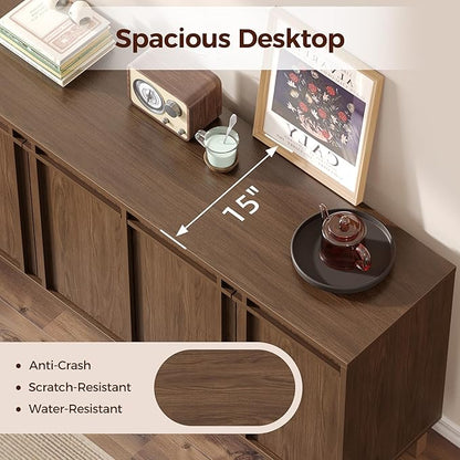 58 inch Sideboard Buffet Cabinet, Modern Credenza with 4 Doors & Adjustable Shelf, Large Coffee Bar Storage for Kitchen, Entryway
