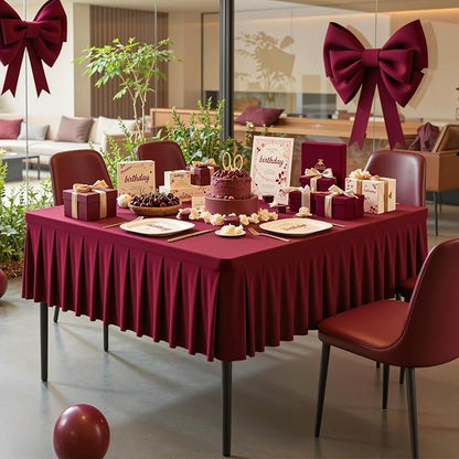 PARTISKY Burgundy Spandex Square Tablecloths 60x60 Inch, 2 Pack Wrinkle Free Fitted Card Table Cloth Stretch Square Table Cover for Kitchen Dinner, Holiday Party, Wedding Banquet, Display Trade Show