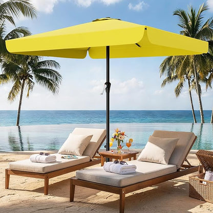 AreShark 8 X 10 FT Large Rectangular Patio Umbrella with Valance, Outdoor Table Market Umbrella w/Crank & 8 Ribs, Rectangle Outdoor Umbrellas for Garden, Deck, Yard and Poolside, Yellow