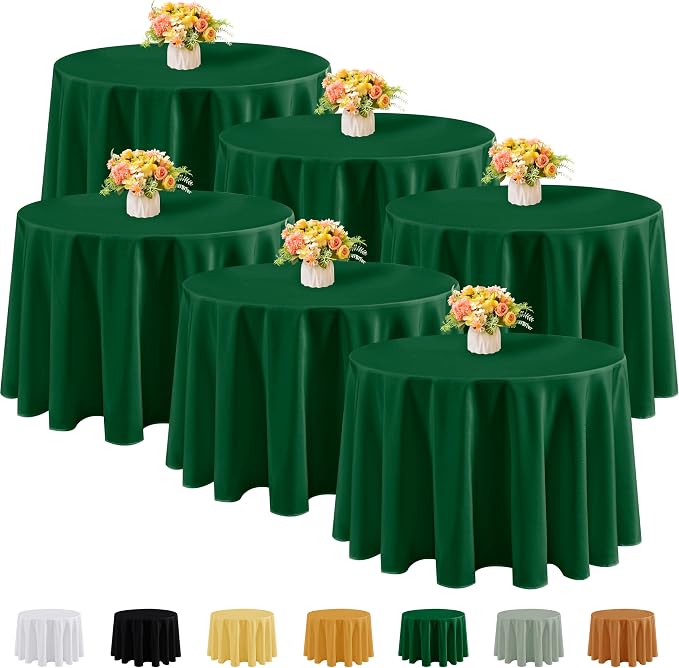 Fitable 6 Pack Hunter Green Round Tablecloths - 120 Inches in Diameter | Wrinkle & Stain Resistant, Washable Polyester Fabric Cloth Cover, For Wedding Party Banquet Formal Events Christmas
