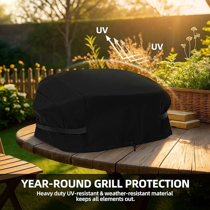 Grill Cover for Megamaster Tabletop Grill 820-0065C, Waterproof, Cover Only | UV Resistant, Windproof Drawstring & Strap, Propane Tank Can Also Be Covered, Outdoor Gas Grill Accessories, Patio BBQ Shield