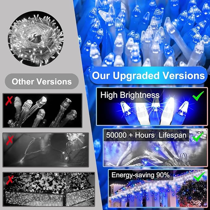 810 LED 82FT Christmas Lights Outdoor, 180Drops Icicle Lights with 12 Modes | Blue and White Icicle String Lights with Timer and Dimming for Eaves, Porches, Windows and Outdoor Displays