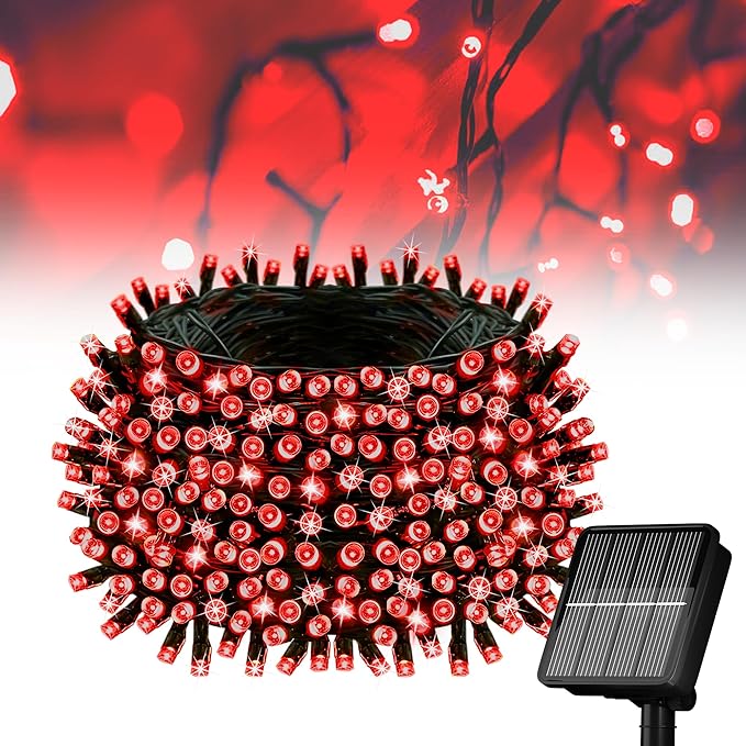 Flechllary Solar String Lights for Outside, 39Ft 100 LED Solar String Lights Outdoor with 8 Modes，Solar Lights for Outside Waterproof for Yard, Fence,Balcony, Party,Christmas Tree Decorations (Red)