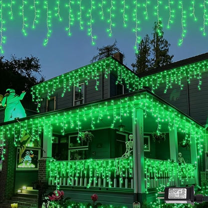 YEGUO 33ft 400 LED Icicle Lights for Outside, 80 Drops Halloween Lights Connectable, 8 Modes Icicle String Light with Memory(Green)