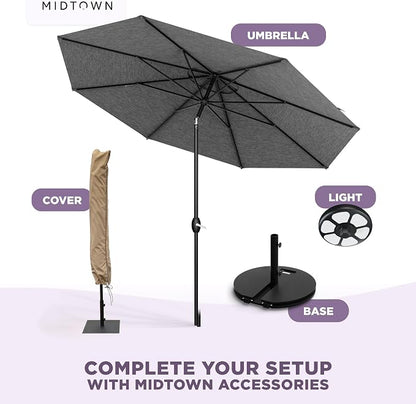 Midtown Umbrellas – The Lean 10 Ft Patio Umbrella with 10-Year-No-Fade Acrylast Acrylic Fabric, Auto-Tilt and 8 Reinforced Ribs for Deck, Pool, Garden, Hotel & Cafes – Stonecast Grey Canopy, Black Pole