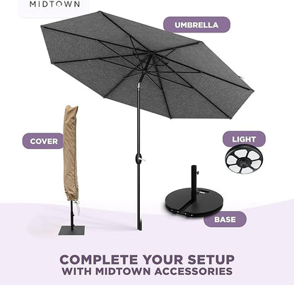 Midtown Umbrellas – The Lean 9 Ft Patio Umbrella with 10-Year-No-Fade Acrylast Acrylic Fabric, Auto-Tilt and 8 Reinforced Ribs for Deck, Pool, Garden, Hotel & Cafes – Stonecast Grey Canopy, Black Pole