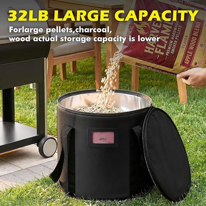 Upgraded 2PCS 32LBS Pellet Grills Stay Dry Pellet Bin with Waterproof Cover - Wood Pellet Storage Bag Container - Smoker Pellet Dispenser - Anti-Shock Foam Layer Reduces Wood Pellets/Charcoal Chipping