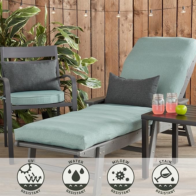 Greendale Home Fashions Outdoor Reversible Chaise Lounge Chair Cushion, Seafoam