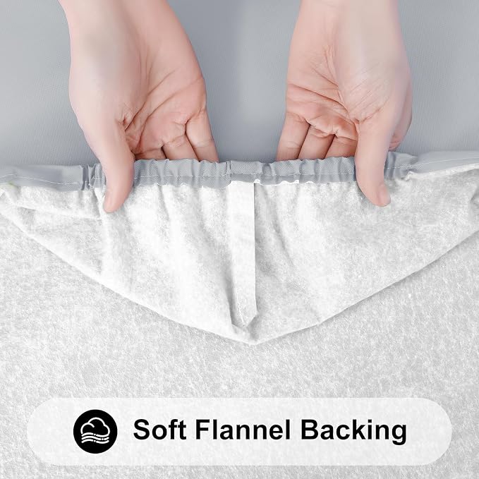 Smiry Rectangle Tablecloth, Elastic Fitted Flannel Backed Vinyl Tablecloths for 8ft Folding Tables, Waterproof Wipeable Table Covers for Indoor, Outdoor, Picnic and Camping (Light Grey, 30"x96")