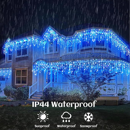 132ft Icicle Lights for Outside, Blue and White Christmas Lights Outdoor Indoor, 1280 LED Twinkle String Light with 240 Drops Curtain Light for Thanksgiving Room Home Wall Bedroom Window Decoration