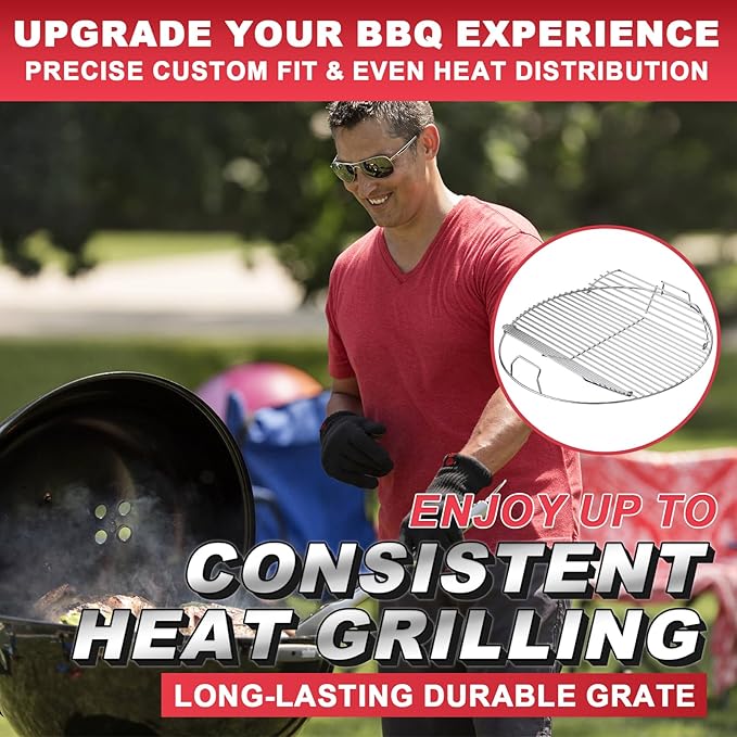 7436 Cooking Grate Hinged for Weber 22" Original Kettle Charcoal Grills, Round Replacement Grate for Weber Performer, Jumbo Joe Premium, Master-Touch,Bar-B-Kettle & Other 22 Inch Charcoal Grills