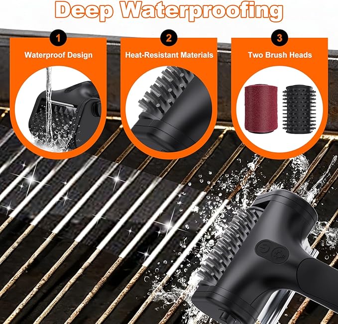2-in-1 Upgraded Electric Grill Brush and Polisher – 1000 RPM High-Torque Motor, 2600mAh Battery, LED Light – Bristle-Free BBQ Cleaner for Gas, Charcoal & Pellet Grills (Black)