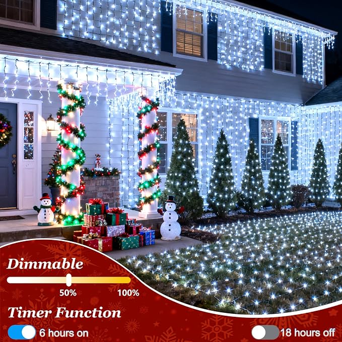 Christmas String Lights Outdoor Green Wire 470FT 1500 LED Cool White | Dimmable, 12 Light Styles, Memory Timer, Waterproof, 29V Safe Low Voltage, Diamond-Faceted LED, Energy Efficiency