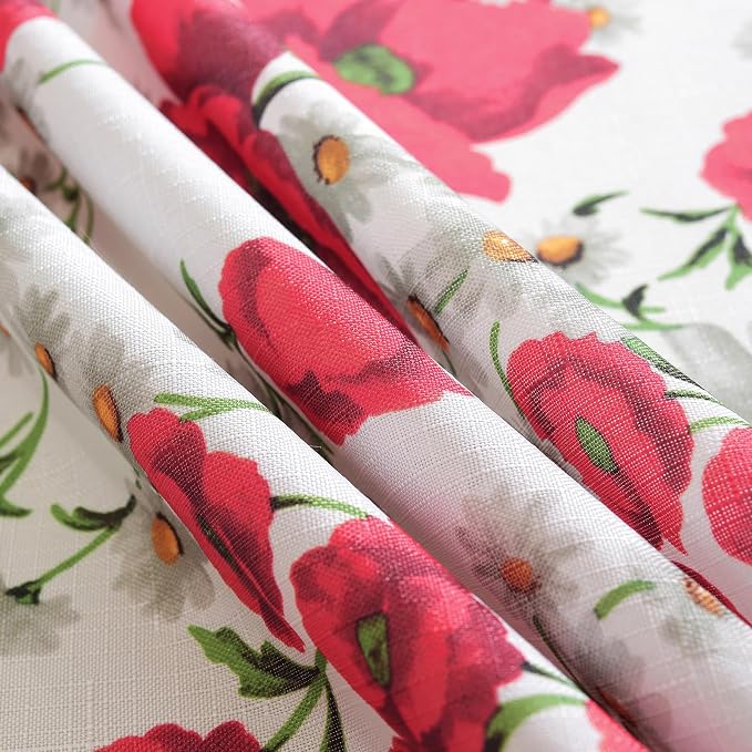 SASTYBALE Spring Summer Tablecloth, Red Floral, 60 x 102 Inches | Reusable, Wrinkle Resistant, Washable ,Texture Fabric Polyester, Indoor & Outdoor, Picnic, Patio, Fits 8-10 Seats