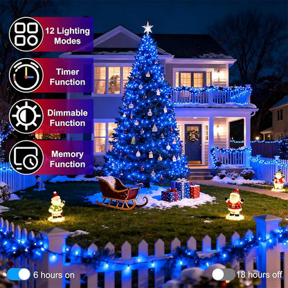 750 LED 240FT Christmas String Lights Outdoor, 12 Pro Modes and Timer Memory & Brightness, Plug in Outdoor Waterproof Clear Wire Twinkle Light for for Xmas Yard Tree Wedding Party Decor (Blue)
