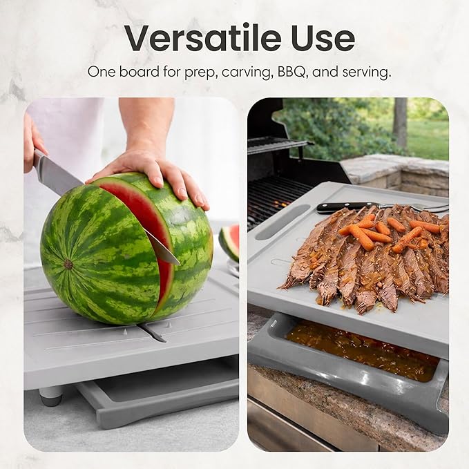 Large Cutting Board - XL Meal Prep System with Juice Groove, Spikes, Drip Tray & Removable BPA Free Cutting Board - Patented Multi-Feature Design Carving Board - BBQ Essential & Kitchen Gifts
