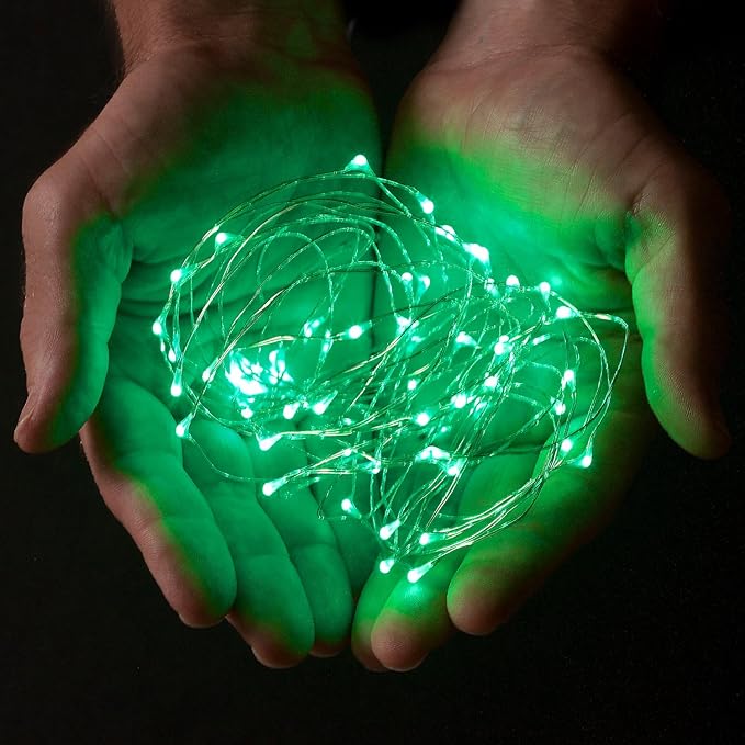 2-Pack 20 LED Wire Twinkle Fairy Lights, Battery Powered, Waterproof — Christmas, Holidays, Wedding, Party — Bedroom, Living Room — 6.5 Ft, Green, Indoor & Outdoor