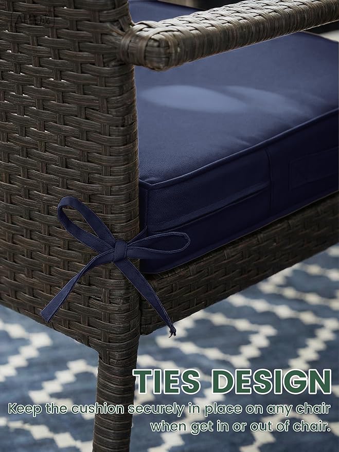 Outdoor Chair Cushion 22 x 22 x 4 Inches Patio Furniture Outdoor Waterproof Seat Cushion, Patio Chair Cushion with Handles and Ties, Square Dining Chair Cushion Set of 4, Navy Blue