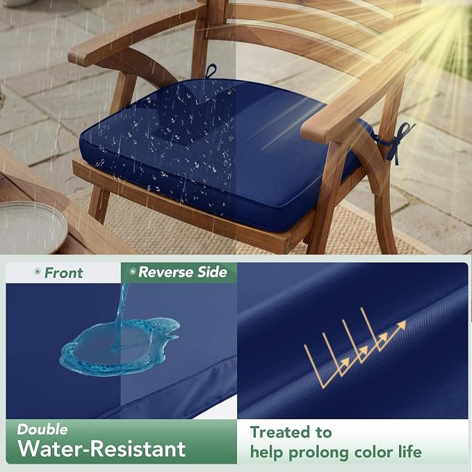 Outdoor Chair Cushions Set of 4: Waterproof & Fade Resistant Patio Furniture Cushions - 18.5 x 16 x 2 Inch Non Slip Round Corner Seat Cushion Pads with Removable Cover for Garden Yard Lawn, Navy Blue