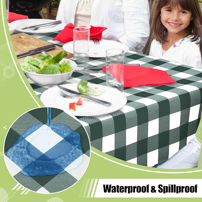 Smiry Picnic Table Cloth, Vinyl Tablecloths with Flannel Backing, 52"x70" | Waterproof Rectangle Table Cloth, Wipeable Buffalo Plaid Table Cover for Indoor and Outdoor (Hunter Green & White)