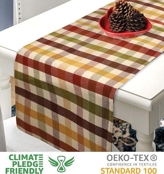 Urban Villa Fall Table Runner Harvest Checks 14''x72” 100% Cotton Over Sized Runner Heavier Quality Ideal Thanks Giving Dining Wedding Dinner Parties Everyday Use