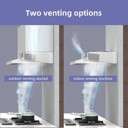 FIREGAS 30 Inch Under Cabinet Range Hood, 300 CFM Powerful & 45dB Quiet Vent Hood, Slim Stainless Steel Stove Hood for Kitchen & Apartments, 2-Speed Exhaust Fan, Ducted/Ductless Convertible