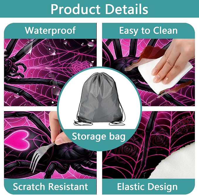Picnic Table Cover with Bench Covers, Camping Essentials, Spider Web Outdoor Camping Table Cover Waterproof Camping Tablecloth with Elastic Edges Fitted Rectangle Tables and Seats, 3PCS, 30x60 Inch